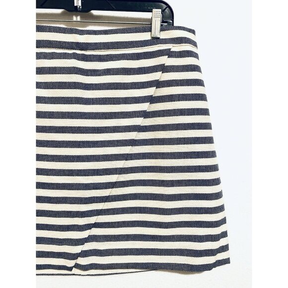J Crew Skirt Womens 14 Navy Blue Ivory Stripped Faux Wrap Mini Nautical Preppy - Picture 2 of 7